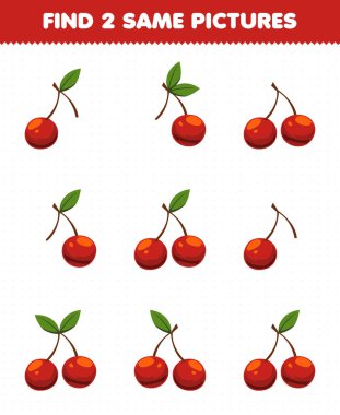 Education game for children find two same pictures fruit cherry