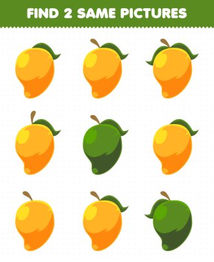 Education game for children find two same pictures fruit mango
