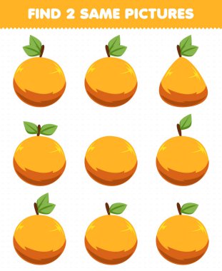 Education game for children find two same pictures fruit orange