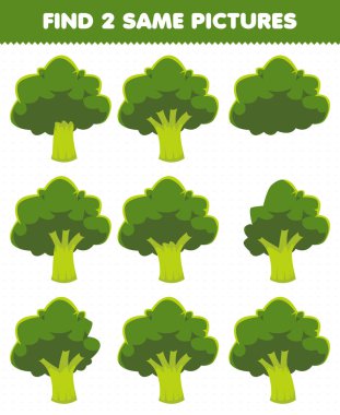Education game for children find two same pictures vegetable broccoli