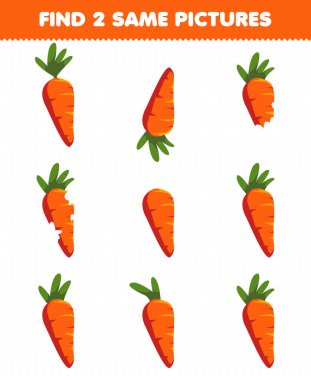 Education game for children find two same pictures vegetable carrot