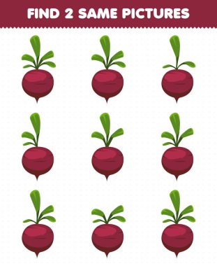 Education game for children find two same pictures vegetable beet