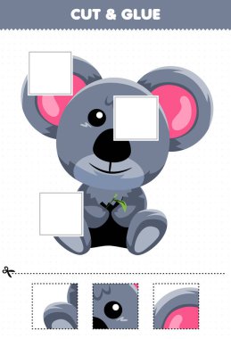 Education game for children cut and glue cut parts of cute cartoon animal koala and glue them printable worksheet