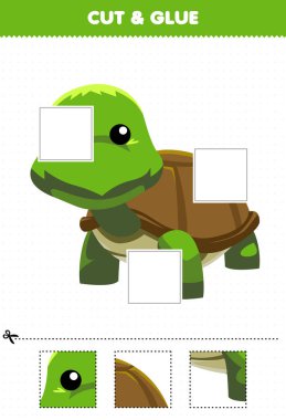Education game for children cut and glue cut parts of cute cartoon animal turtle and glue them printable worksheet