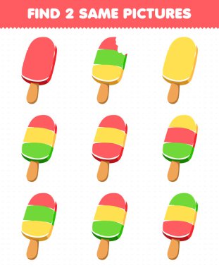 Education game for children find two same pictures food snack popsicle