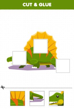 Education game for children cut and glue cut parts of cute cartoon prehistoric dinosaur dimetrodon and glue them printable worksheet