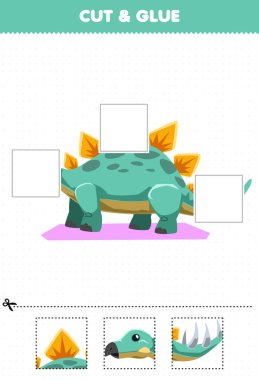Education game for children cut and glue cut parts of cute cartoon prehistoric dinosaur stegosaurus and glue them printable worksheet