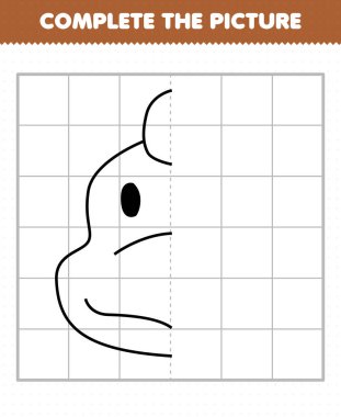 Education game for children complete the picture cute cartoon prehistoric dinosaur brontosaurus head half outline for drawing