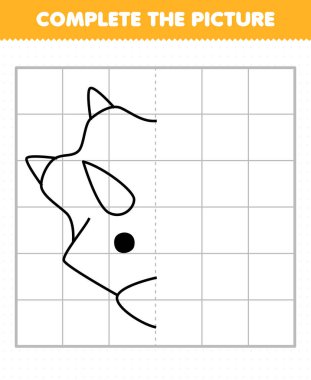 Education game for children complete the picture cute cartoon prehistoric dinosaur head half outline for drawing