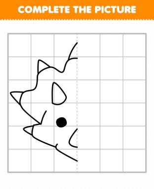 Education game for children complete the picture cute cartoon prehistoric dinosaur triceratops head half outline for drawing