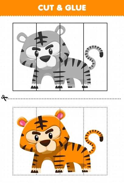 Education Game Children Cut Glue Cute Cartoon Animal Tiger — Stockvector