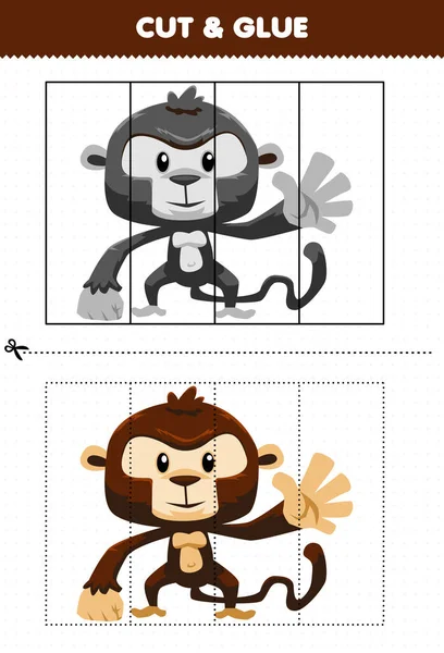 子供のための教育ゲームかわいい漫画動物猿とカットと接着剤 — ストックベクタ