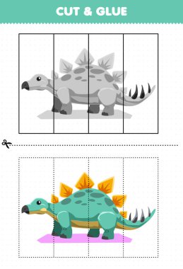 Education game for children cut and glue with cute cartoon prehistoric dinosaur stegosaurus