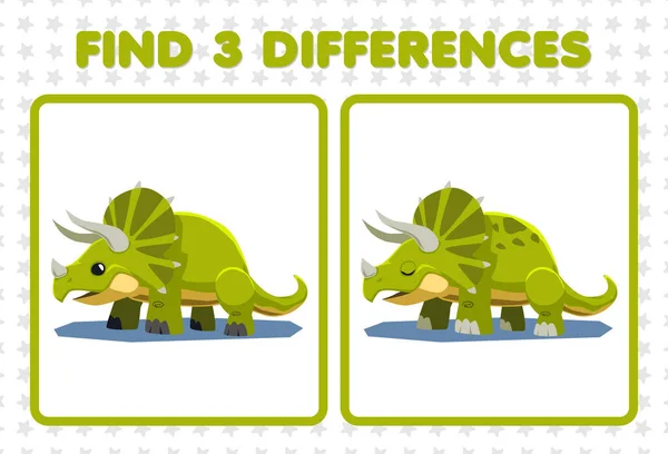 子供のための教育ゲームは 2つのかわいい先史時代の恐竜のトリケラトプスの3つの違いを見つける — ストックベクタ