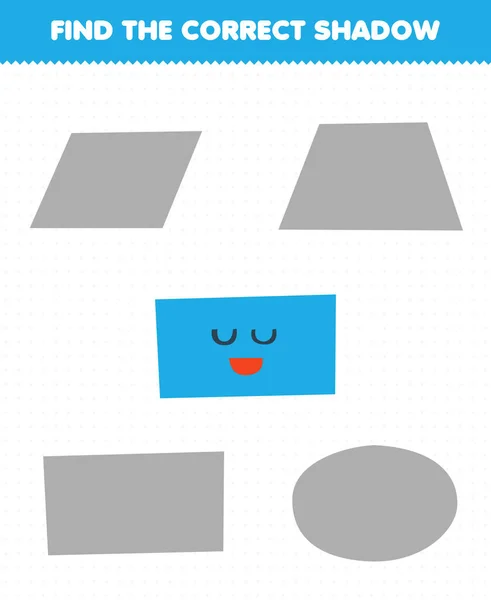 Education Game Children Find Correct Shadow Set Cute Cartoon Geometric — Stockvector