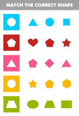 Education game for children match the correct shape geometric printable worksheet