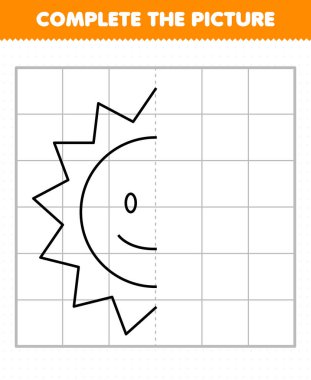 Education game for children complete the picture cute cartoon solar system sun half outline for drawing