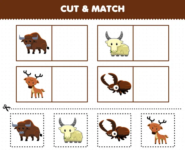Education Game Children Cut Match Same Picture Cute Cartoon Horn — Stockvector
