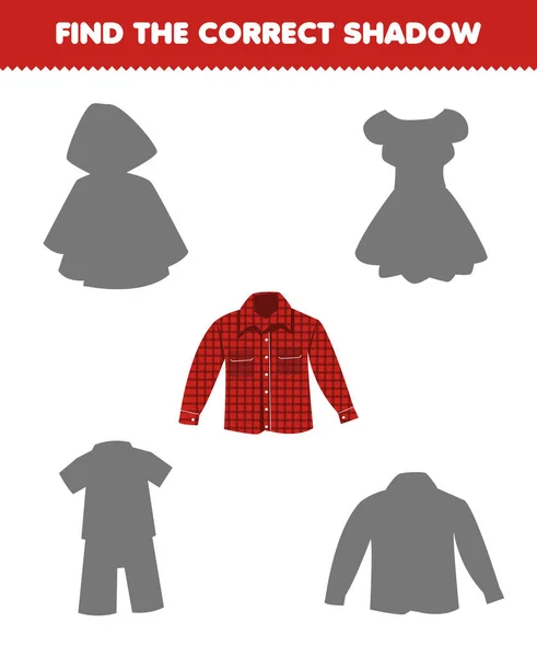 Education Game Children Find Correct Shadow Set Cartoon Wearable Clothes — Stok Vektör