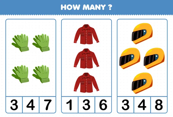 Education Game Children Counting How Many Cartoon Wearable Clothes Gloves — Stok Vektör