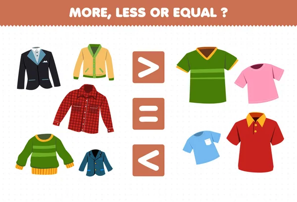 Education Game Children More Less Equal Count Amount Cartoon Wearable — Stok Vektör