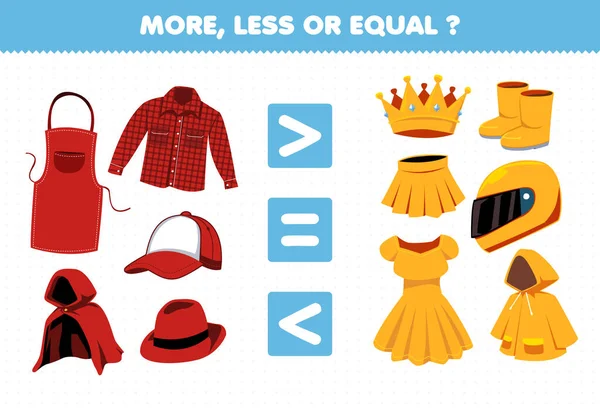 Education Game Children More Less Equal Count Amount Cartoon Wearable — Stok Vektör