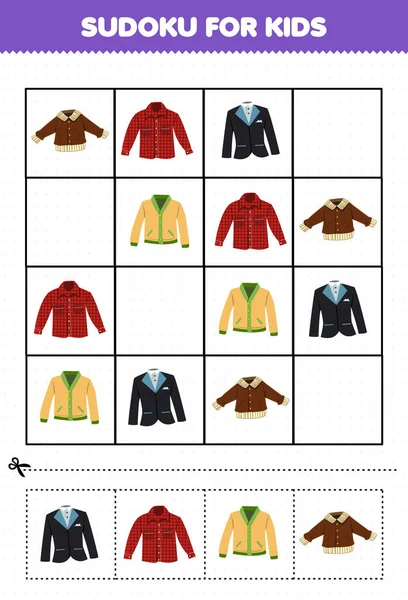Education Game Children Sudoku Kids Cartoon Wearable Clothes Jacket Flannel — Stok Vektör