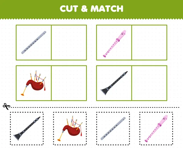 Education Game Children Cut Match Same Picture Cartoon Music Instrument — Stockvector