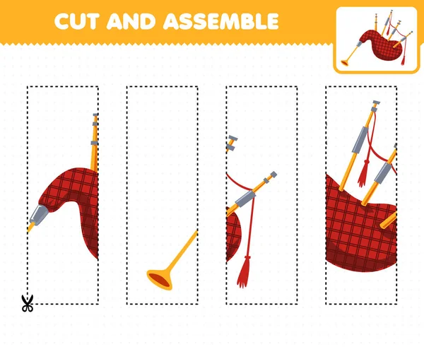 Education Game Children Cutting Practice Assemble Puzzle Cartoon Music Instrument — Stockvector