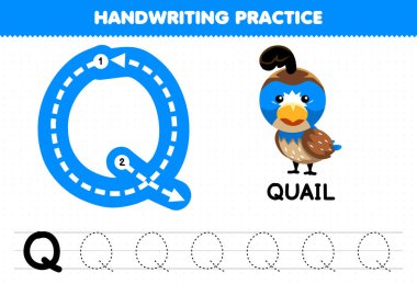 Education game for children handwriting practice with uppercase letters Q for quail printable worksheet