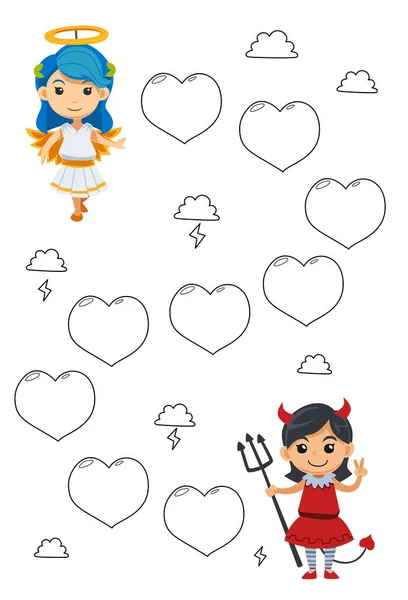 Education Game Complete Sequence Number Cute Cartoon Angel Devil Girl — Image vectorielle