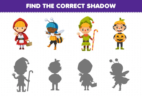 Education Game Children Find Correct Shadow Set Cute Cartoon Red — Stockvector