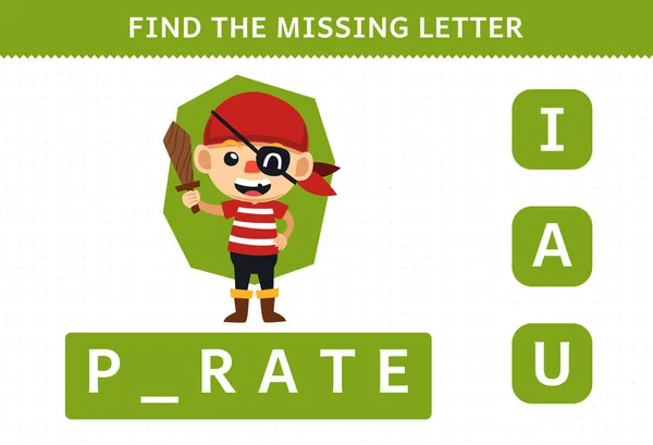 Education Game Children Find Missing Letter Cute Cartoon Pirate Halloween — Stockvector