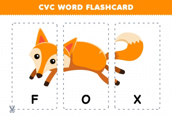 Образование Игры Детей Обучение Согласных Гласных Слово Милым Мультфильм Fox — стоковый вектор