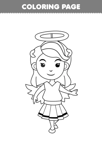 Education Game Children Coloring Page Cute Cartoon Angel Girl Line — Image vectorielle