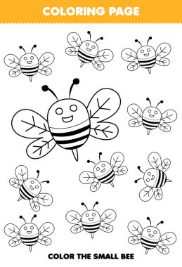 Education game for children coloring page big or small picture of cute cartoon bee line art printable farm worksheet