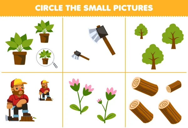 Education Game Children Circle Small Picture Cute Cartoon Plant Tree —  Vetores de Stock