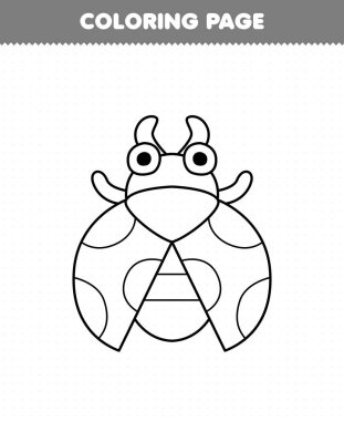 Education game for children coloring page of cute cartoon ladybug line art printable bug worksheet