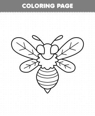 Education game for children coloring page of cute cartoon bee wasp line art printable bug worksheet