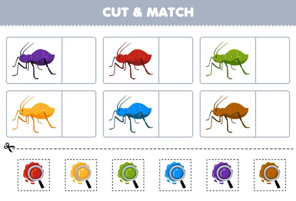 Education Game Children Cut Match Same Color Cute Cartoon Aphid — Archivo Imágenes Vectoriales