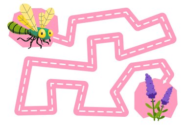 Education game for children handwriting practice trace the lines help cute cartoon dragonfly move to flower printable bug worksheet