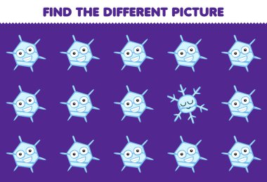 Education game for children find the different picture of cute cartoon snowflake printable winter worksheet
