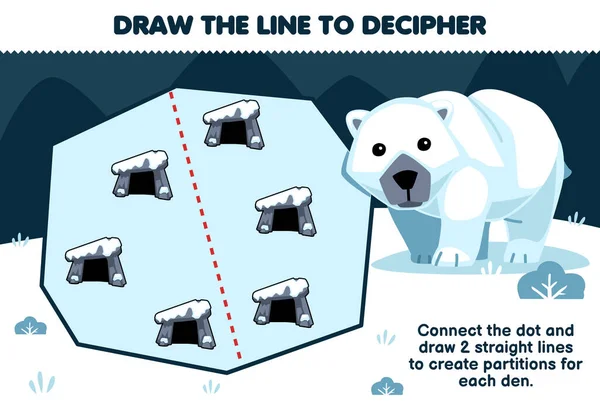 Education Game Children Help Polar Bear Draw Lines Separate Dens — Stockvector