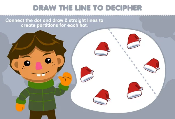 Education Game Children Help Boy Draw Lines Separate Hats Printable —  Vetores de Stock
