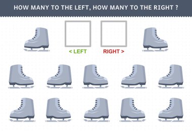 Education game for children of counting left and right picture of cute cartoon ice skating shoes printable winter worksheet