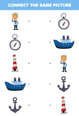 Education game for children connect the same picture of cute cartoon sailor set printable profession worksheet