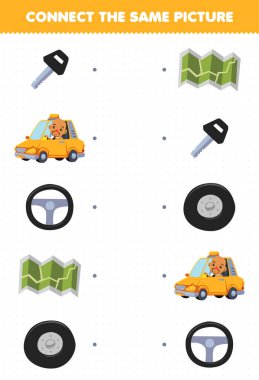 Education game for children connect the same picture of cute cartoon driver set printable profession worksheet