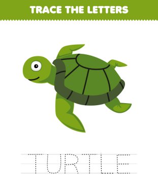 Education game for children trace the letter of cute cartoon turtle printable underwater worksheet