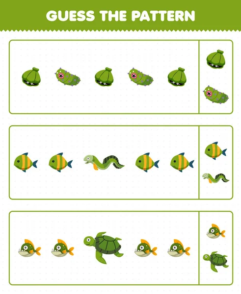 Education Game Children Guess Pattern Each Row Cute Cartoon Shell — 스톡 벡터