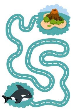 Education game for children handwriting practice trace the lines help cute cartoon orca move to island printable underwater worksheet